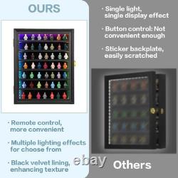 Minifigures Display Case RGB LED Light Action Figure Cabinet Wood Box With Plates