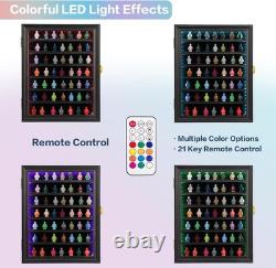 Minifigures Display Case RGB LED Light Action Figure Cabinet Wood Box With Plates