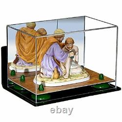 Mirrored Display Case-Rectangle Box with Green Risers, Wall Mount & Wood Base(A005)
