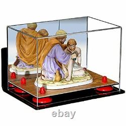 Mirrored Display Case-Rectangle Box with Red Risers, Wall Mount & Wood Base (A005)