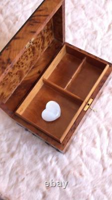 Moroccan large lockable thuja burl wooden jewelry box organizer with key, jewelry