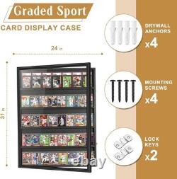 NEW 40 Card Display Case UV Protection Graded Sports Card Wall Cabinet Frame