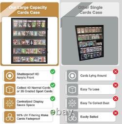 NEW 40 Card Display Case UV Protection Graded Sports Card Wall Cabinet Frame