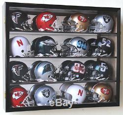 NFL MLB 16 Mini Football Helmet Display Case Cabinet Wall Rack Box Lockable