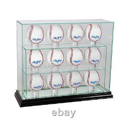 New 12 Upright Baseball Display Case Glass UV Black Molding FREE SHIPPING