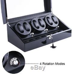 New 3 Motors Automatic Rotation 6+7 Watch Winder Storage Case Display Box US