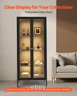 New Display Cabinet with Glass Door, 66 in Tall 4-Tier Lighted Display Case wi