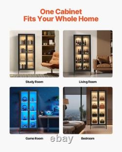 New Display Cabinet with Glass Door, 66 in Tall 4-Tier Lighted Display Case wi