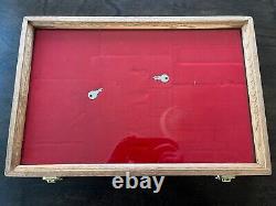 Oak Display Case -16 3/8X10 3/8X1 1/4 -for Knife/Gun/Medals Collection withKEYS