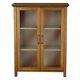 Oak Floor Cabinet Curio Case Display Storage Shelf Box 2 Glass Doors