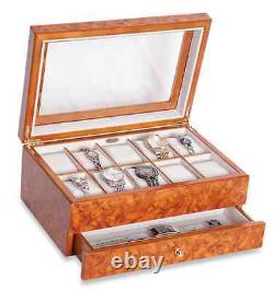 Oak Watch Box Display Case, 10 Section Wood Storage Holder Organizer, Glass Top