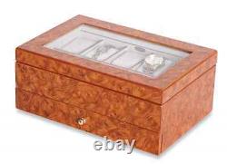 Oak Watch Box Display Case, 10 Section Wood Storage Holder Organizer, Glass Top