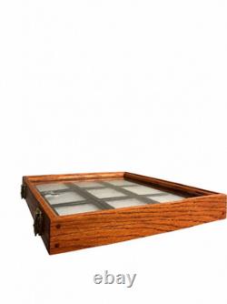 Oak Wood Display Case Glass Top Lid Holds NINE 5 x 4 Riker Displays INCLUDED