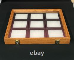 Oak Wood Display Case Glass Top Lid Holds NINE 5 x 4 Riker Displays INCLUDED
