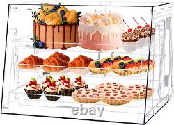 Pastry Display Case Clear Bread Box 3-Tier Removable Tong Commercial Rear Bakery