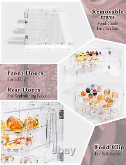 Pastry Display Case Clear Bread Box 3-Tier Removable Tong Commercial Rear Bakery