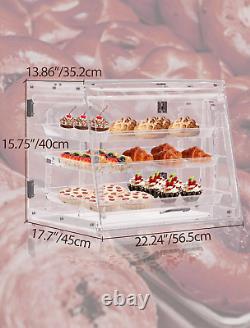 Pastry Display Case Clear Bread Box 3-Tier Removable Tong Commercial Rear Bakery