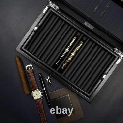 Pen Display Case Ebony Wood Storage Box with Glass Window, Holds 20 Fountain P
