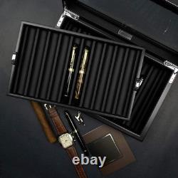Pen Display Case Ebony Wood Storage Box with Glass Window, Holds 20 Fountain P