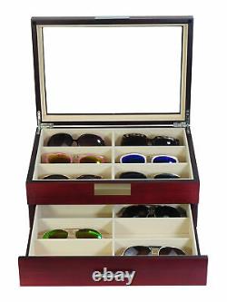 Personalized 12 Cherry Wood Eyeglass Display Case Drawer Storage Sunglass Box