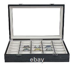 Personalized 25 Slot Ginko Grey Wood Watch Display Case Storage Organizer Box