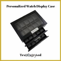 Personalized 30 Watch Black Wood Display Extra Height Drawer Storage Jewelry Box