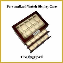 Personalized 30 Watch Cherry Wood Display Extra Height Storage Jewelry Box