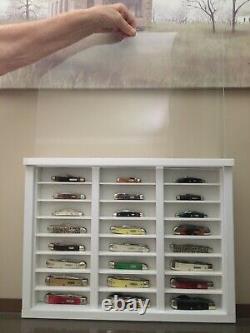 Pocket knife display case wood pvc plexiglass with box compartment app. 15x20x4