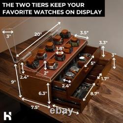 Premium 17 Slot Watch Box for Men XL Wooden Watch Display Case (Description)