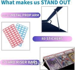 Professional Large Card Display Case 5 Card Riser Bars, Built-in Prop Rod and 8