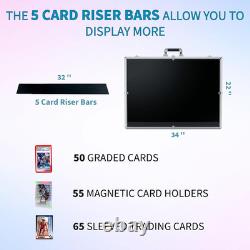 Professional Large Card Display Case 5 Card Riser Bars, Built-in Prop Rod and 8