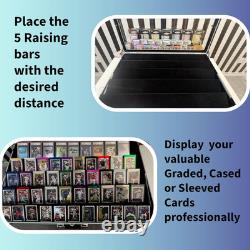 Professional Large Card Display Case 5 Card Riser Bars, Built-in Prop Rod and 8