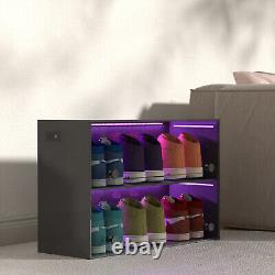 RGB LED Shoe Box Wooden Sneakers Display Storage Cases, Up To 6 Pairs of Shoes