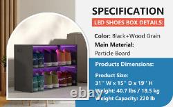 RGB LED Shoe Box Wooden Sneakers Display Storage Cases, Up To 6 Pairs of Shoes