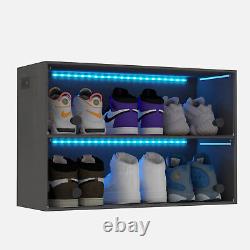 RGB LED Shoe Box Wooden Sneakers Display Storage Cases, Up To 6 Pairs of Shoes