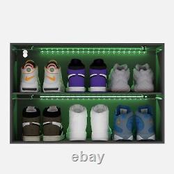 RGB LED Shoe Box Wooden Sneakers Display Storage Cases, Up To 6 Pairs of Shoes