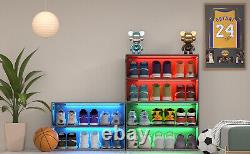 RGB LED Shoe Box Wooden Sneakers Display Storage Cases, Up To 6 Pairs of Shoes