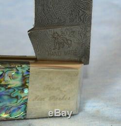 Rare Bulldog Genuine Abalone Damascus Display Knife Near Mint! With Case /box