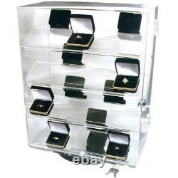 Revolving Vertical Acrylic Top Locking Jewelry Display Case 4 Shelves
