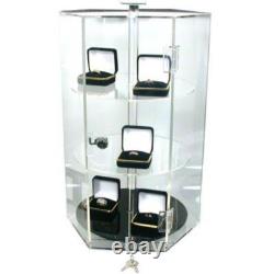 Rotating Clear Acrylic Locking Jewelry Display Case Revolving