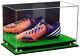 Shoe Display Case for Soccer Cleat with Mirror, Gold Risers & Turf Base (A013-GR)