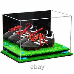 Shoes Display Case-Rectangle Box with Mirror Case, Blue Risers & Turf Base (A004)