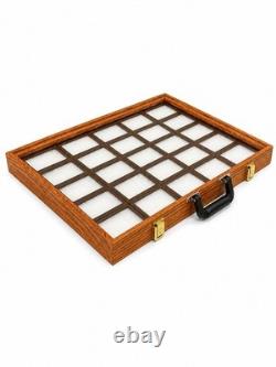 Solid Oak Display Case with Handle Holds 25 3x4 Riker Cases Included