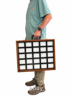 Solid Oak Display Case with Handle Holds 25 3x4 Riker Cases Included