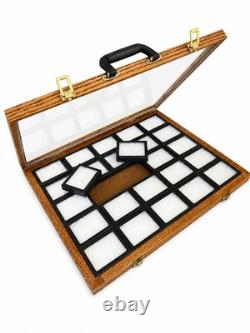 Solid Oak Display Case with Handle Holds 25 3x4 Riker Cases Included