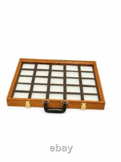 Solid Oak Display Case with Handle Holds 25 3x4 Riker Cases Included
