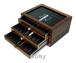 Stackable Wooden Display Case with Drawer Luxury Fountain Pen Storage Box, Ebo