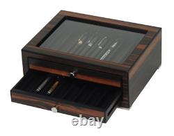 Stackable Wooden Display Case with Drawer Luxury Fountain Pen Storage Box, Ebo