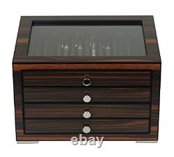 Stackable Wooden Display Case with Drawer Luxury Fountain Pen Storage Box, Ebo