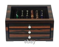 Stackable Wooden Display Case with Drawer Luxury Fountain Pen Storage Box, Ebo